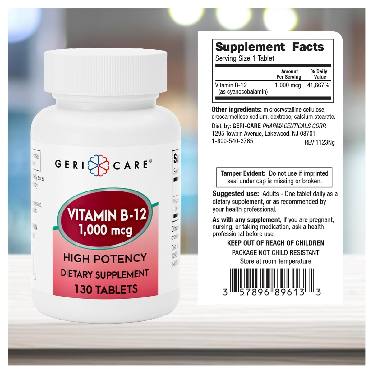 Close-up of GeriCare Vitamin B-12 1000mcg label