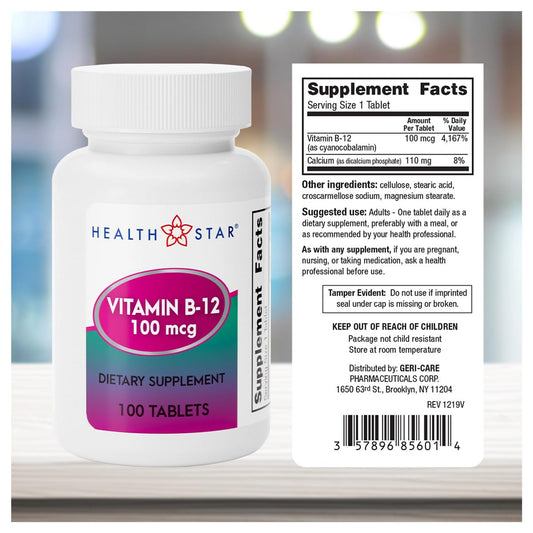 Close-up of GeriCare B-12 tablets