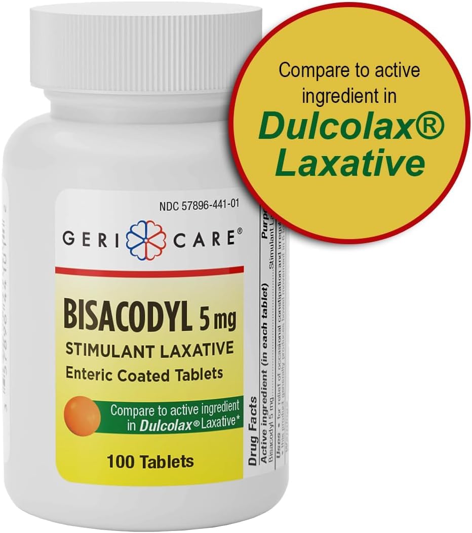 GeriCare Bisacodyl use at night image suggests overnight relief potential