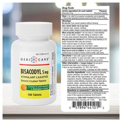 GeriCare Bisacodyl tablet close-up shows a convenient gentle design for relief