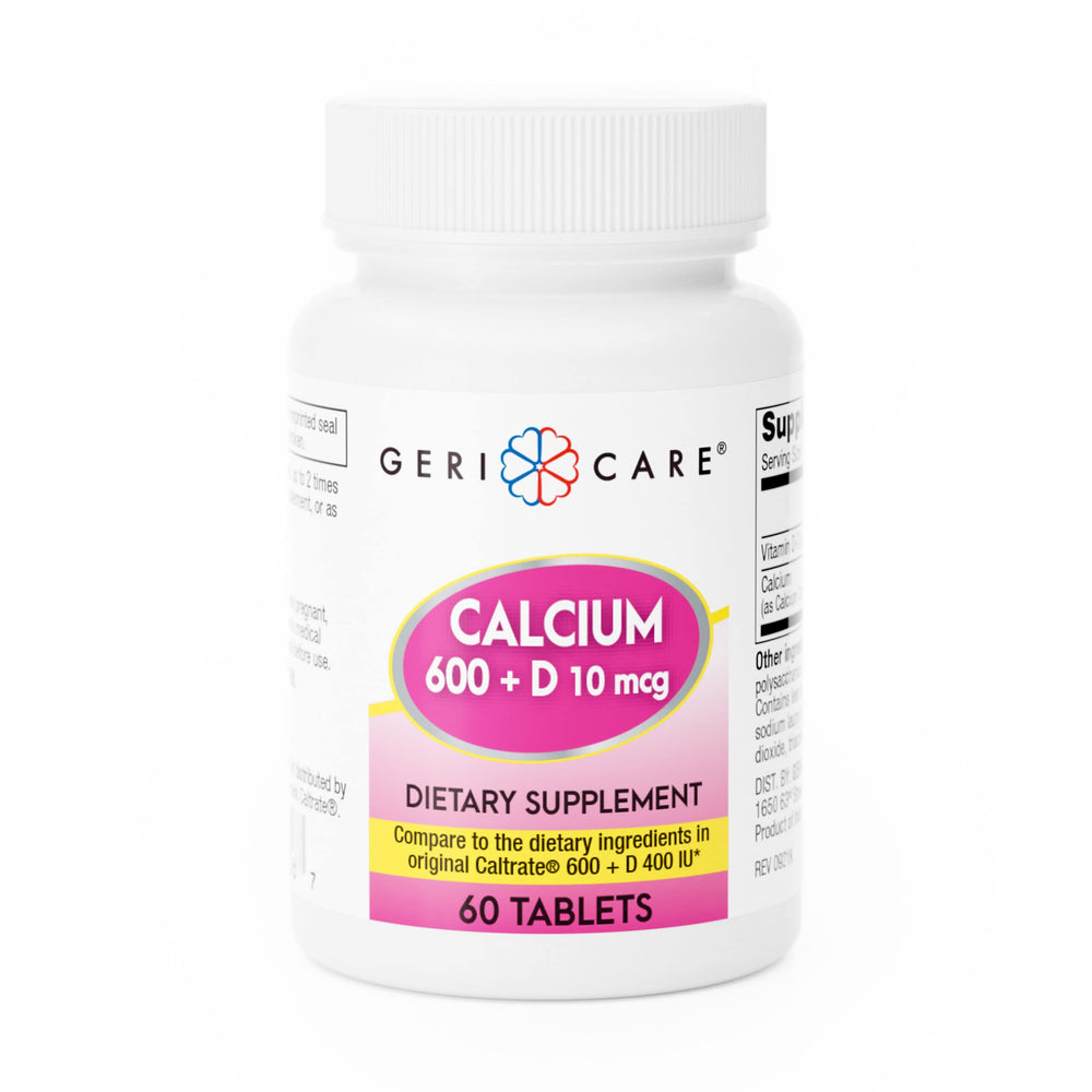 GeriCare Calcium 600mg with Vitamin D3 10mcg bottle – 60 count pack image