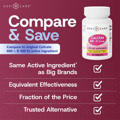 Front packaging of GeriCare calcium and vitamin D3 – 60 count