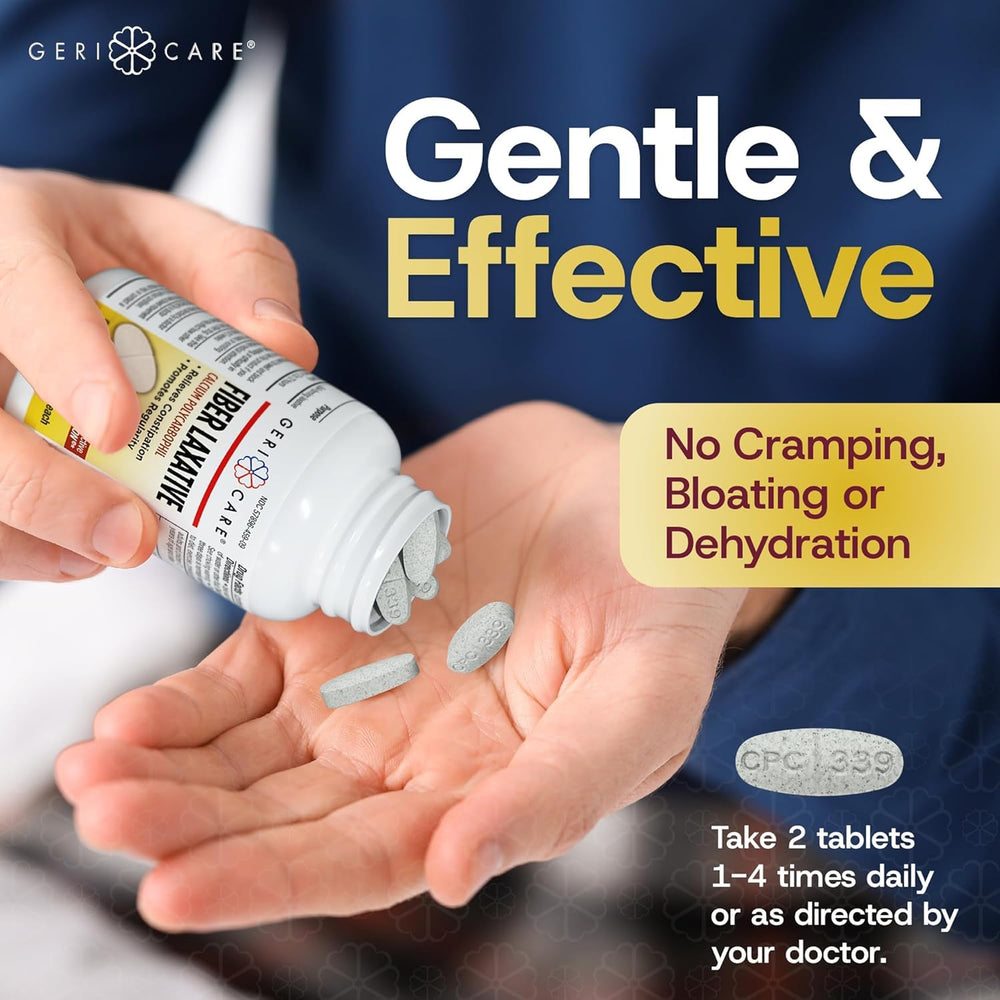 GeriCare caplets being poured into a hand, easy to take.