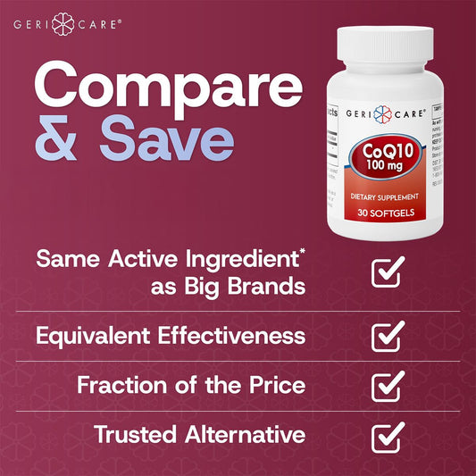 GeriCare CoQ10 bottle with 30 softgels packaging