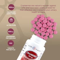 Nutrition information showing cranberry content and serving details