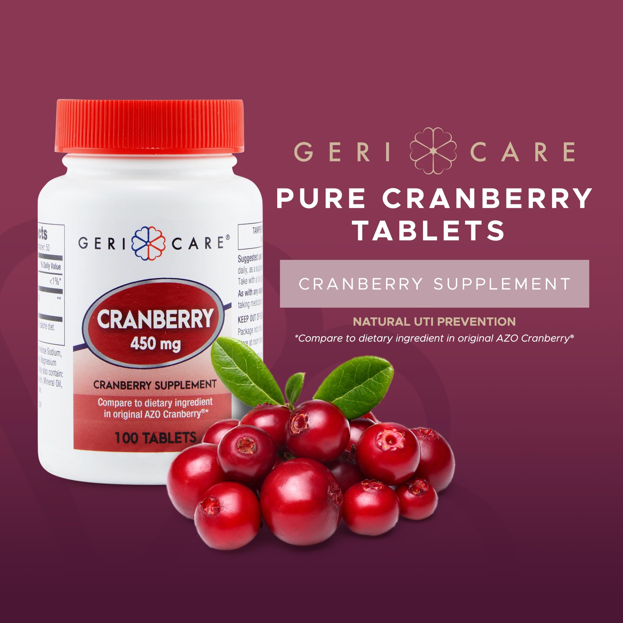 Close-up view of cranberry tablets highlighting 900mg per serving