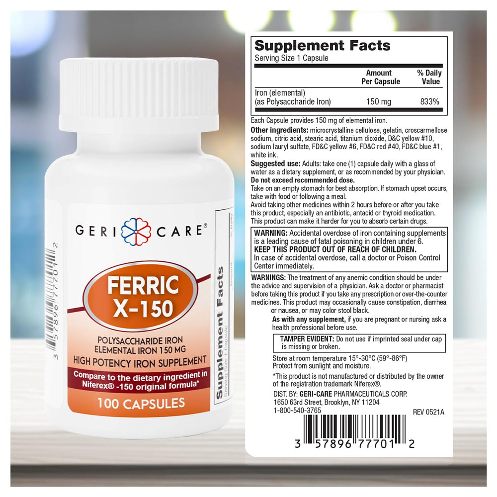 Lifestyle image with iron supplement bottle and glass of water