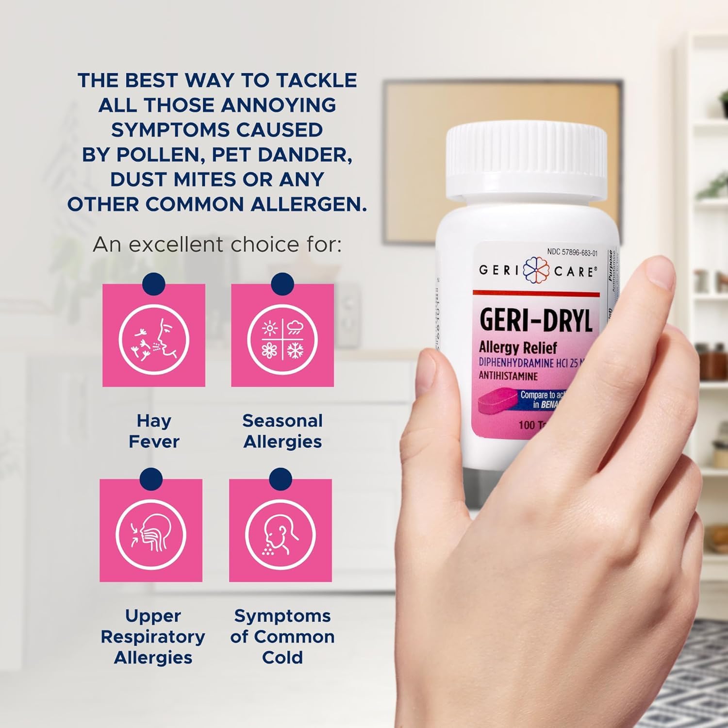 Geri-Dryl easy-swallow tablet demonstrating convenient dosing
