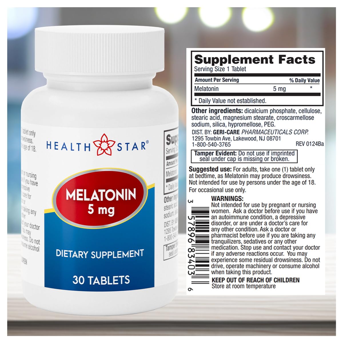 Close-up of a single melatonin tablet