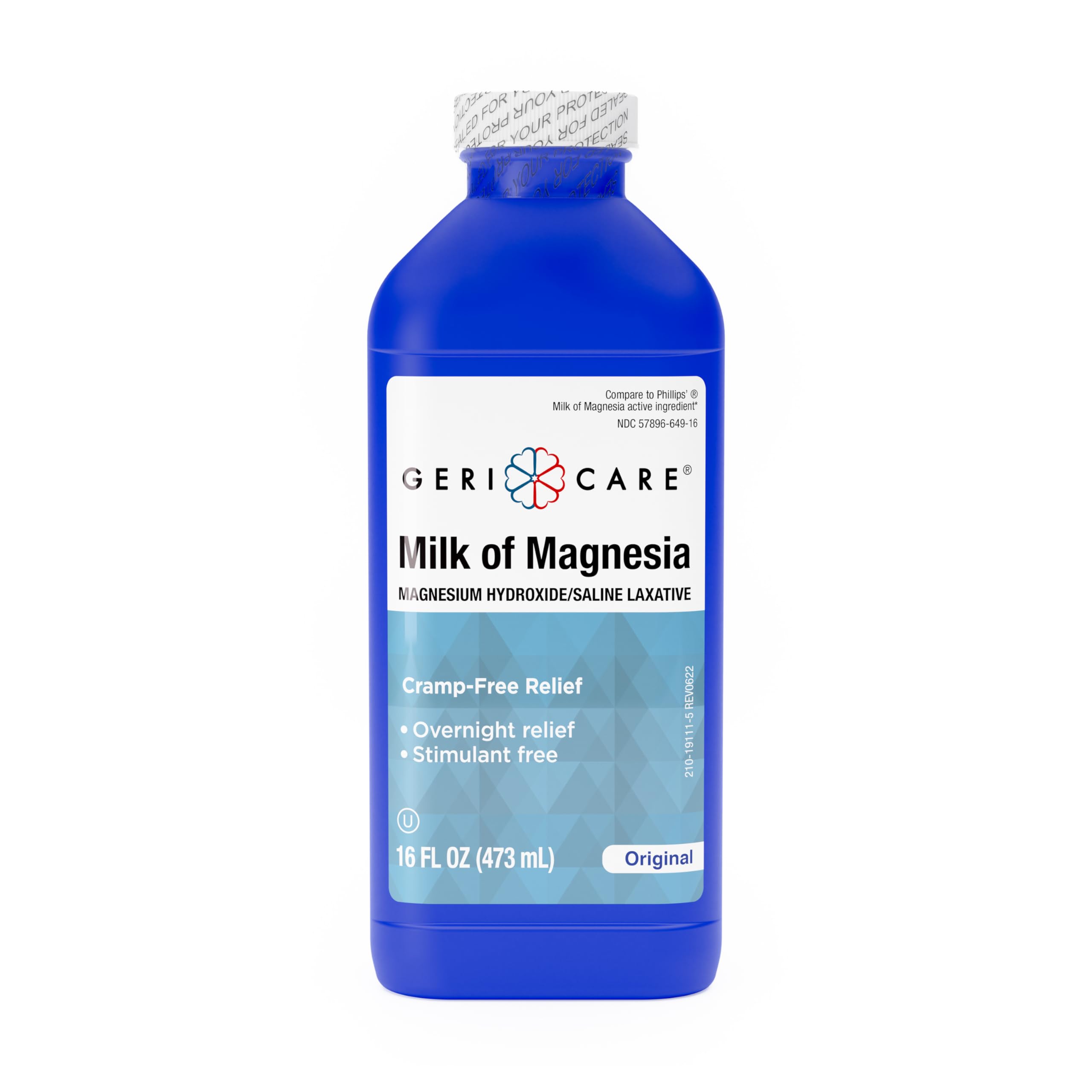 GeriCare Milk of Magnesia bottle pour showing fast constipation relief