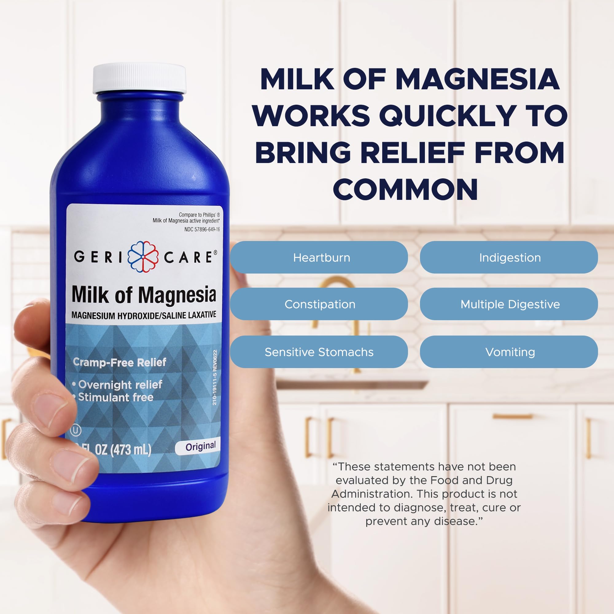 GeriCare Milk of Magnesia original flavor label emphasizes simple digestive support