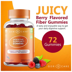 Berry-flavored GeriCare plant-based fiber gummies illustration