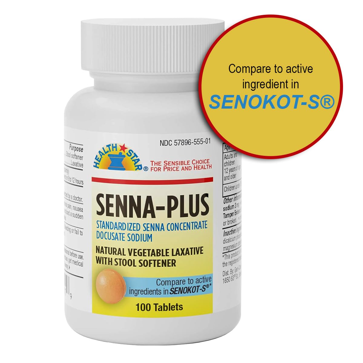 GeriCare Senna Plus box and two bottles on a countertop for at-home use
