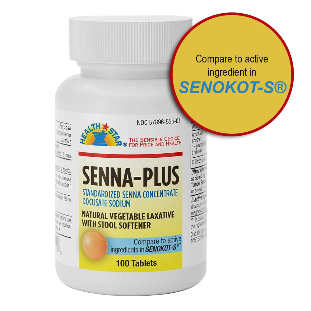 GeriCare Senna Plus box and two bottles on a countertop for at-home use
