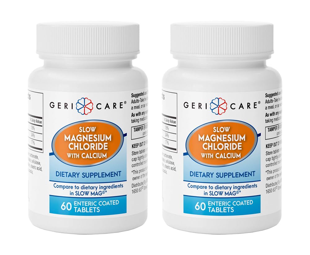Gericare Slow Magnesium Chloride Calcium tablets bottle label close-up