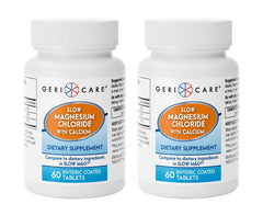 Gericare Slow Magnesium Chloride Calcium tablets bottle label close-up