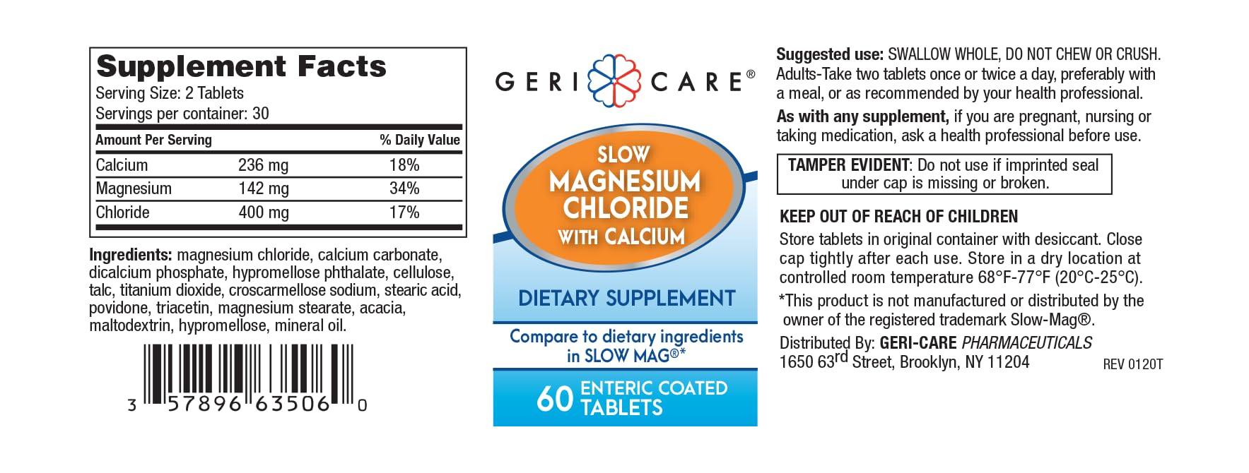 Geri-Care bottle back label with supplement information