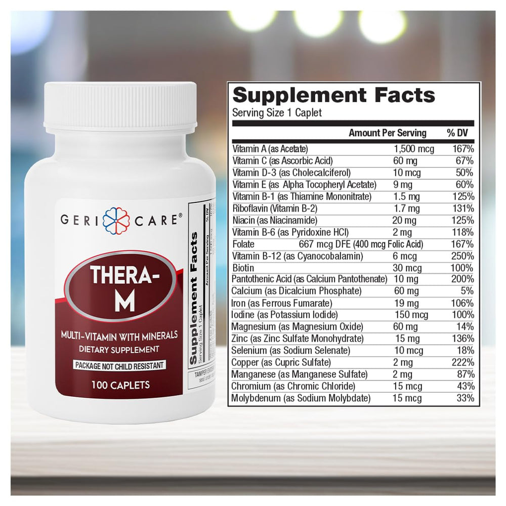 Nutrition facts for GeriCare Thera M multivitamin caplets