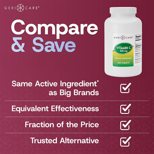 GeriCare Vitamin C 500 mg bottle back panel