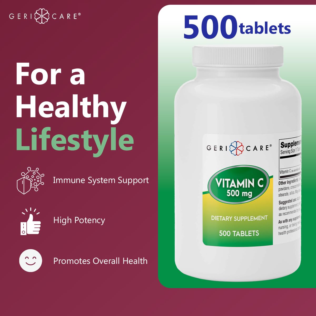 GeriCare Vitamin C 500 mg ingredients label