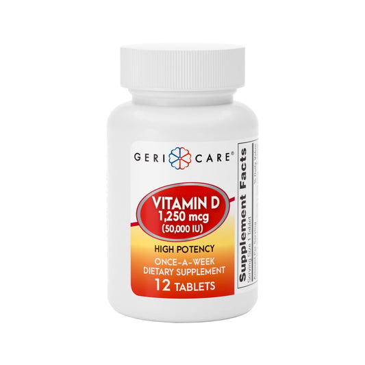 GeriCare Vitamin D 50,000 IU weekly dosage bottle label