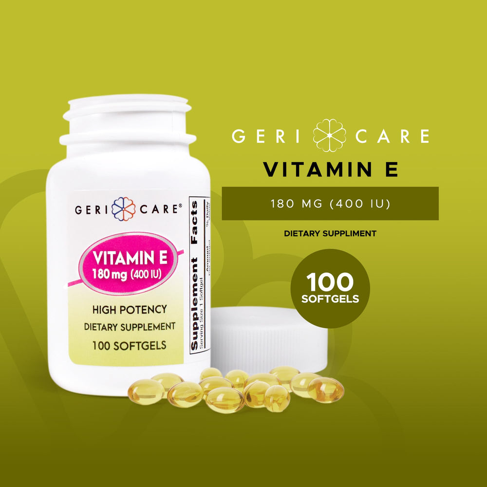 Close-up of Vitamin E potency options 100/400/1000 IU