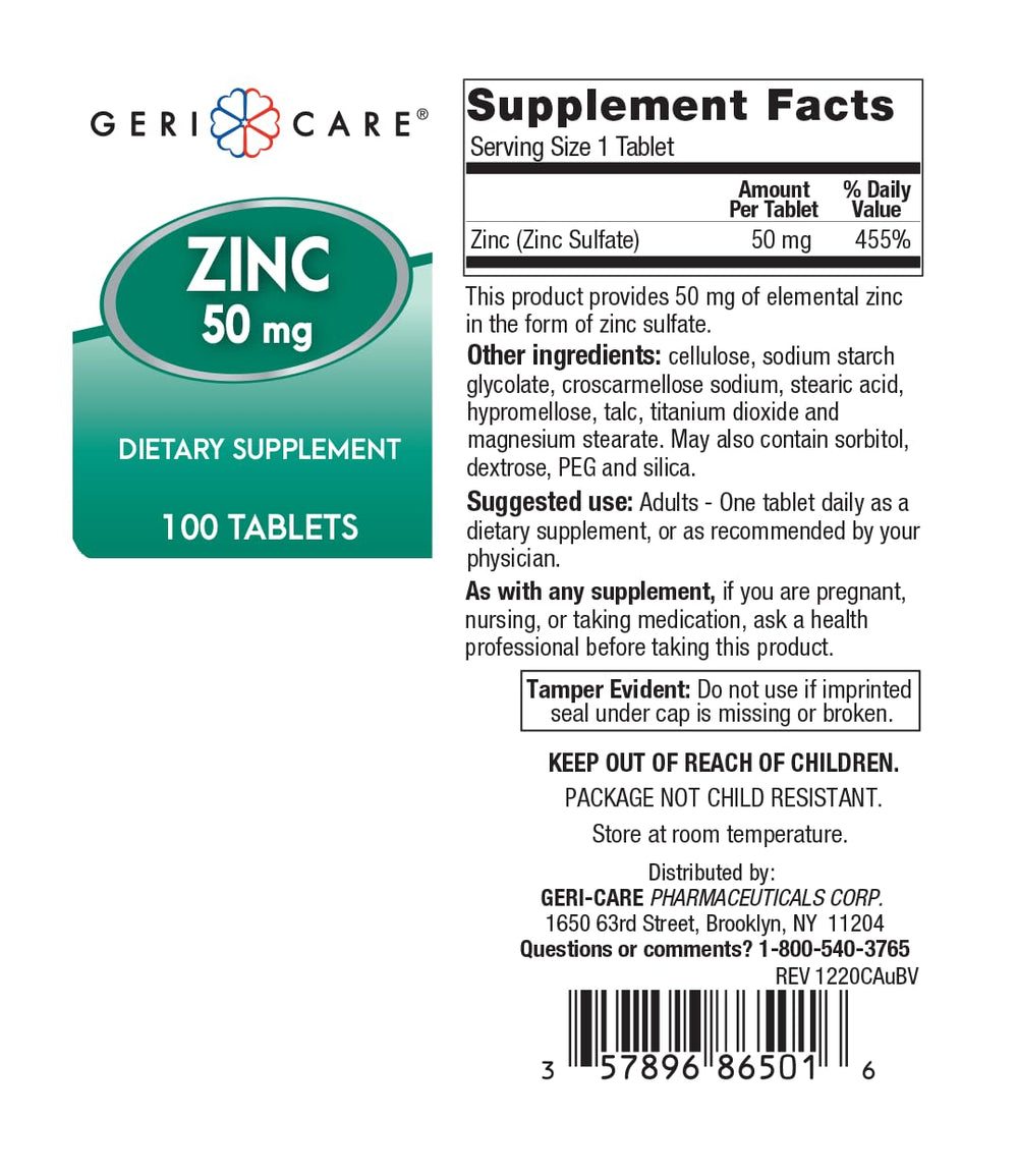 Close-up of zinc sulfate 50mg tablets