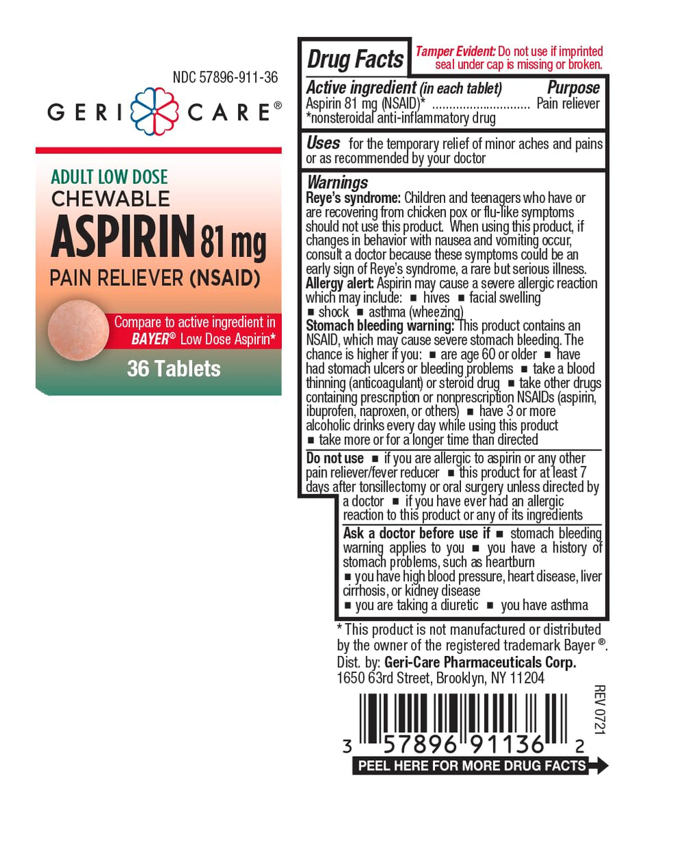 Close-up of GeriCare 81 mg chewable tablets