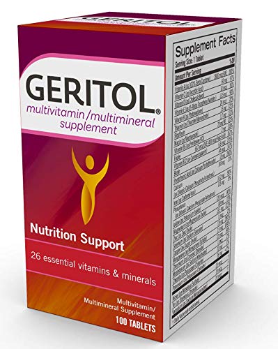 Graphic illustrating the 26 essential vitamins and minerals in Geritol