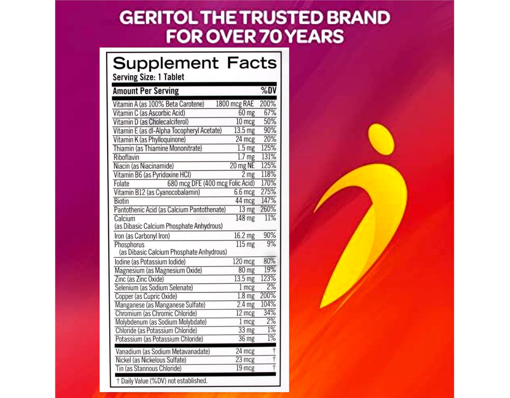 Geritol Complete tablets providing balanced nutrition for all-day energy