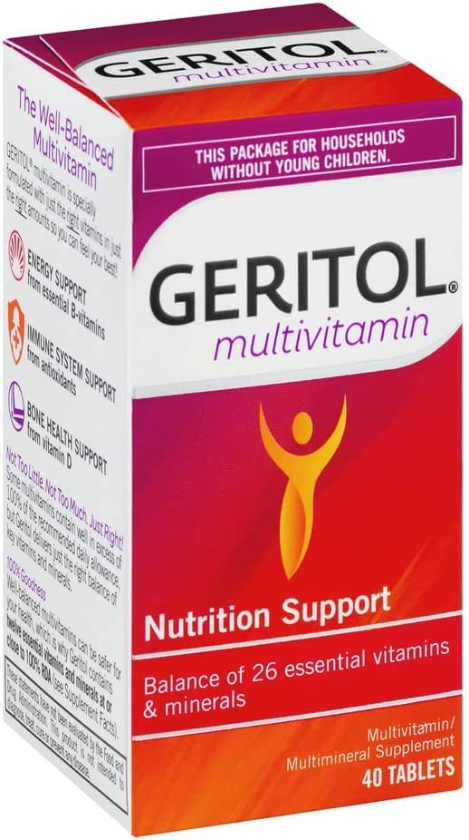 Geritol label highlighting B-vitamins and antioxidants