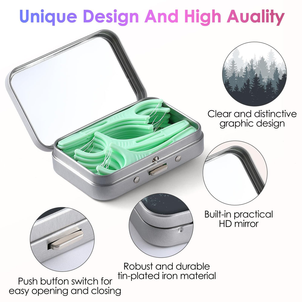 Portable floss picks storage with built-in HD mirror for on-the-go use