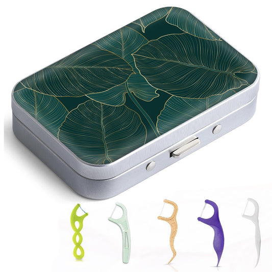 Gerkia dental floss portable case with emerald green leaf design (floss not included)
