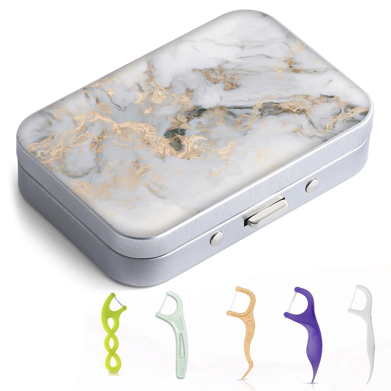 Gerkia dental floss case in light grey marble finish, front view