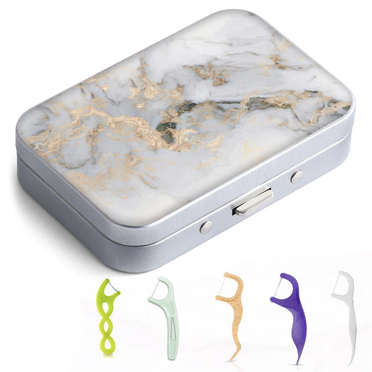 Gerkia dental floss case in light grey marble finish, front view