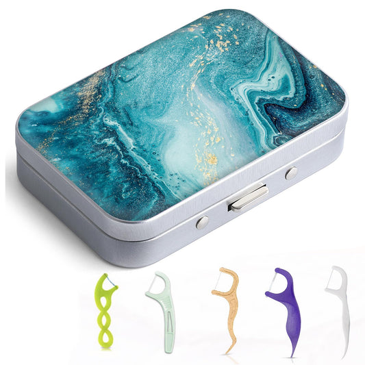 Gerkia dental floss case with marble blue ocean pattern