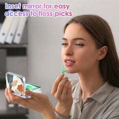 Compact dimensions 2.8 x 1.9 x 0.8 inches with floss pick storage
