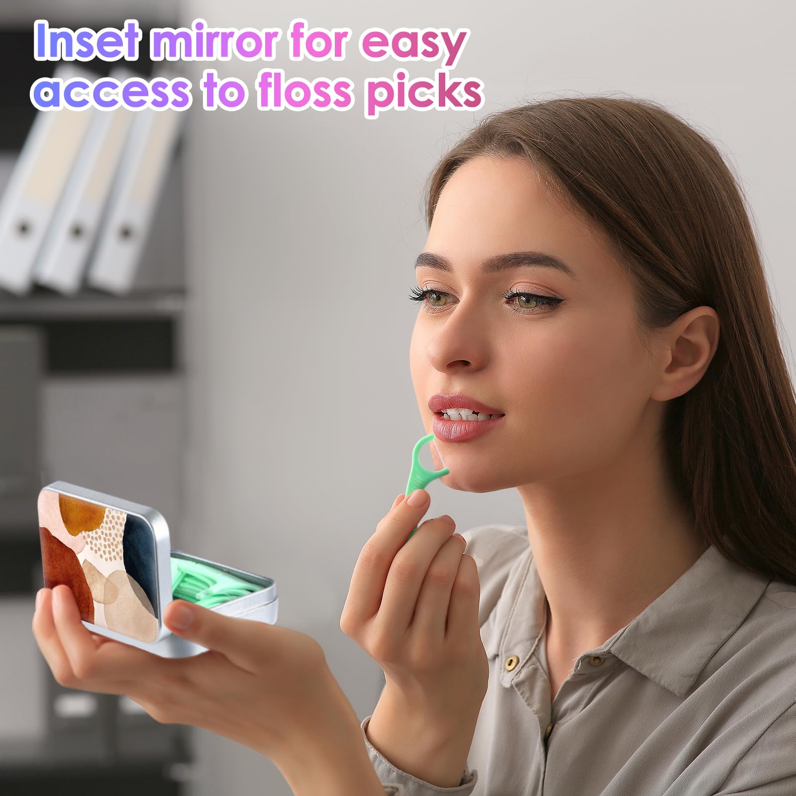 Travel-friendly floss dispenser with floral patch design