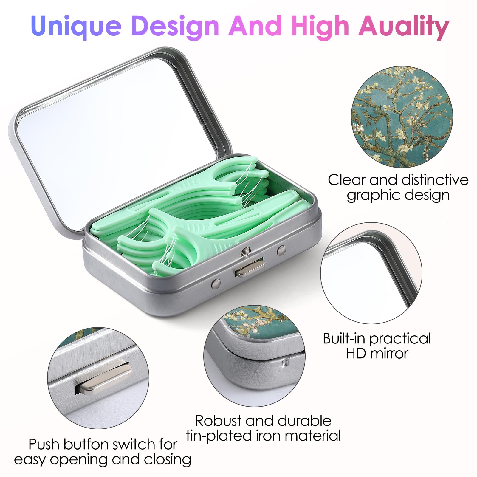 Gerkia portable dental floss case with inspirational quotes pattern