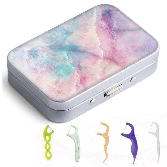 Gerkia dental floss portable case in coloured marble pattern - front view