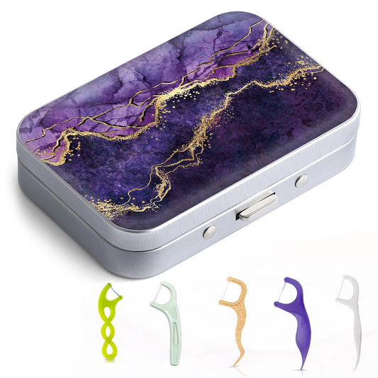 Front view of Gerkia dental floss portable case in purple marble