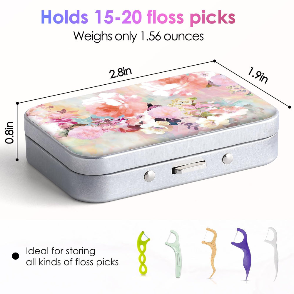 Open case showing floss picks storage capacity (15-20 per fill)