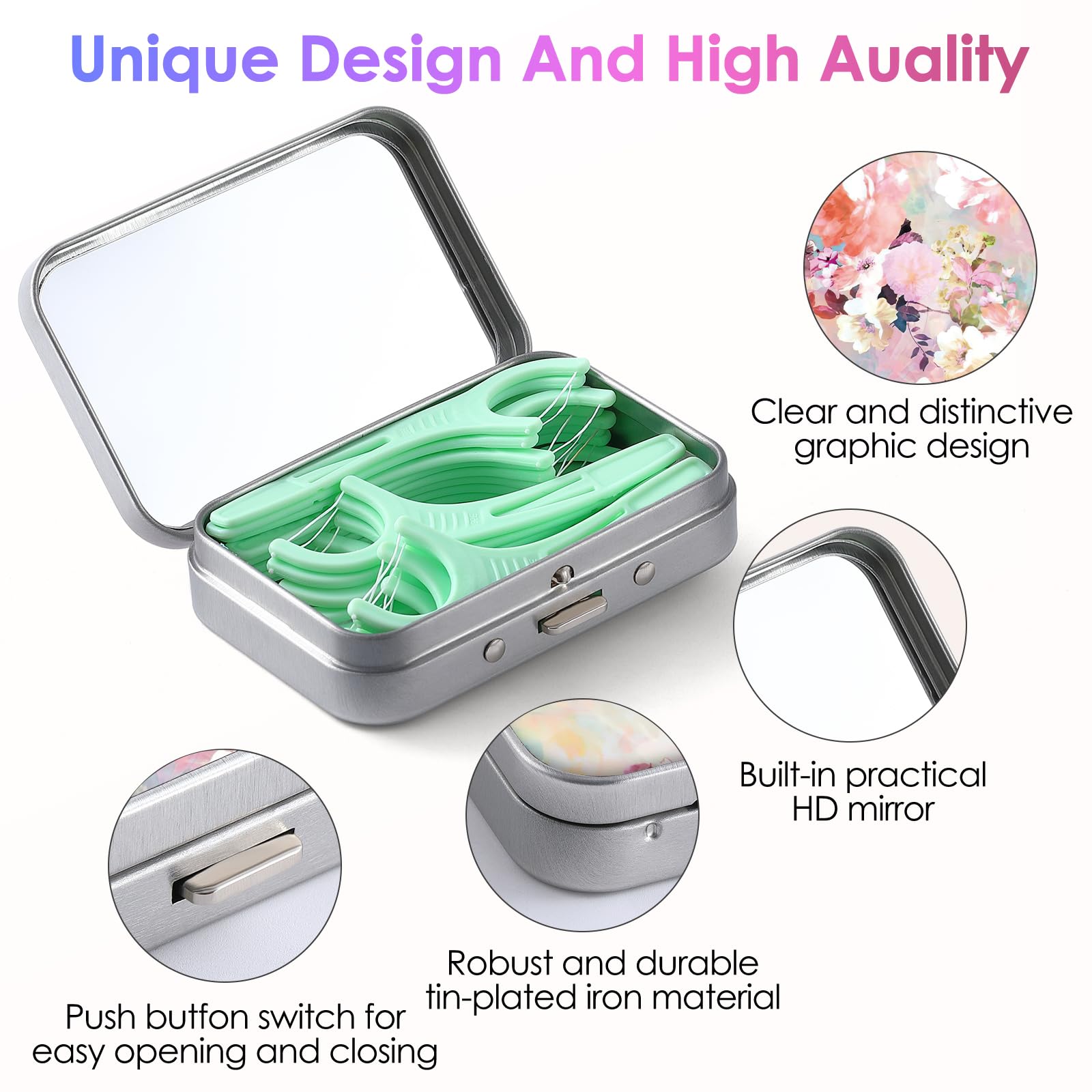Portable floss dispenser with built-in HD mirror for travel