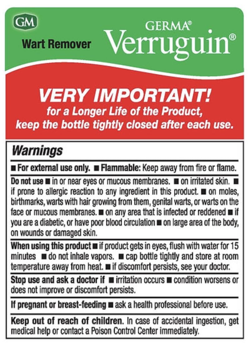 Germa Verruguin Liquid application area illustrates precise topical coverage