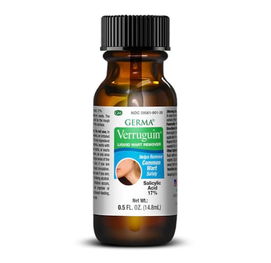 Germa Verruguin Liquid Wart Remover brush applicator showing precise application