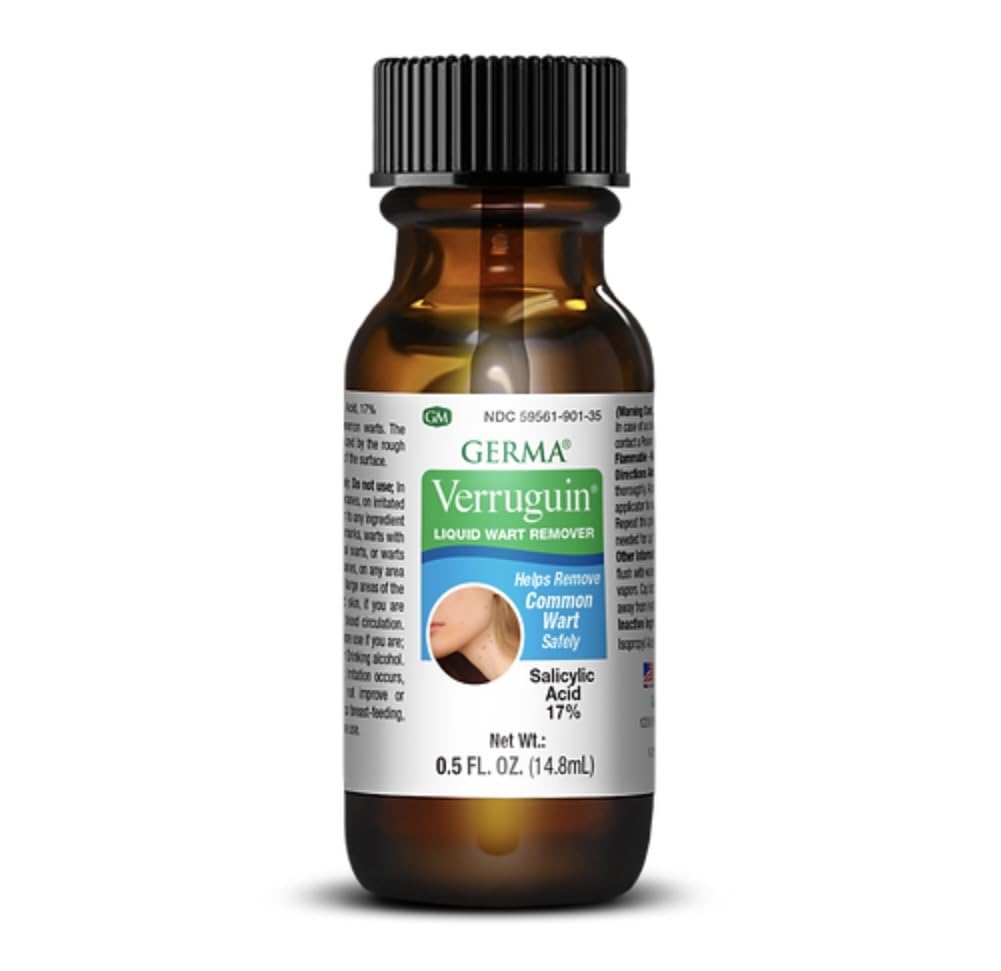 Germa Verruguin Liquid Wart Remover brush applicator showing precise application