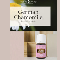 Amber German Chamomile 5ml bottle with label, signaling purity.