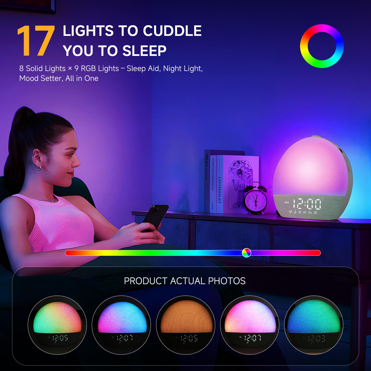 Geuuap Sunrise Alarm Clock night light and timer are included.