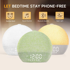 Geuuap Sunrise Alarm Clock sunrise animation illustrates gradual light for gentle wake.