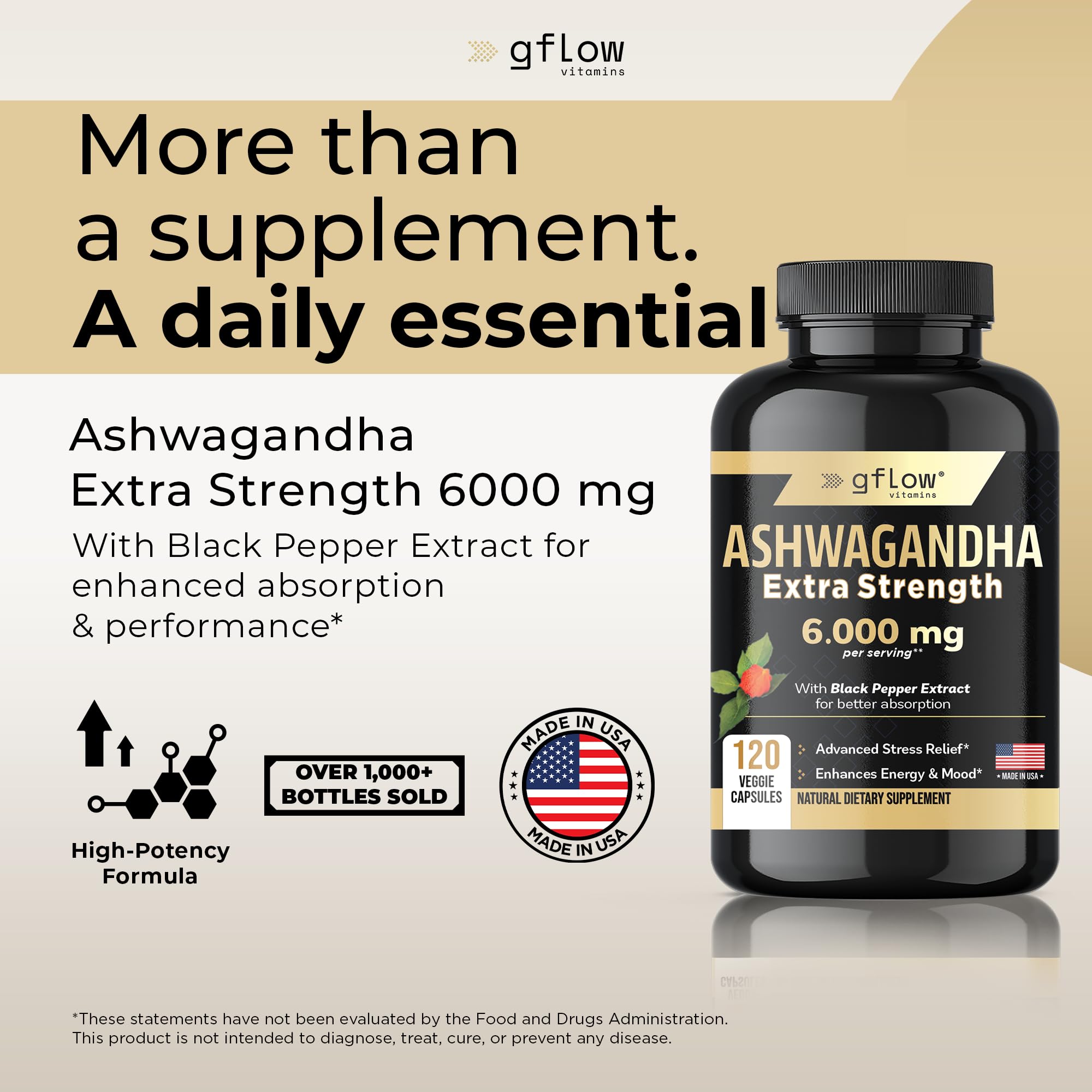 Gflow Ashwagandha 6000mg product label